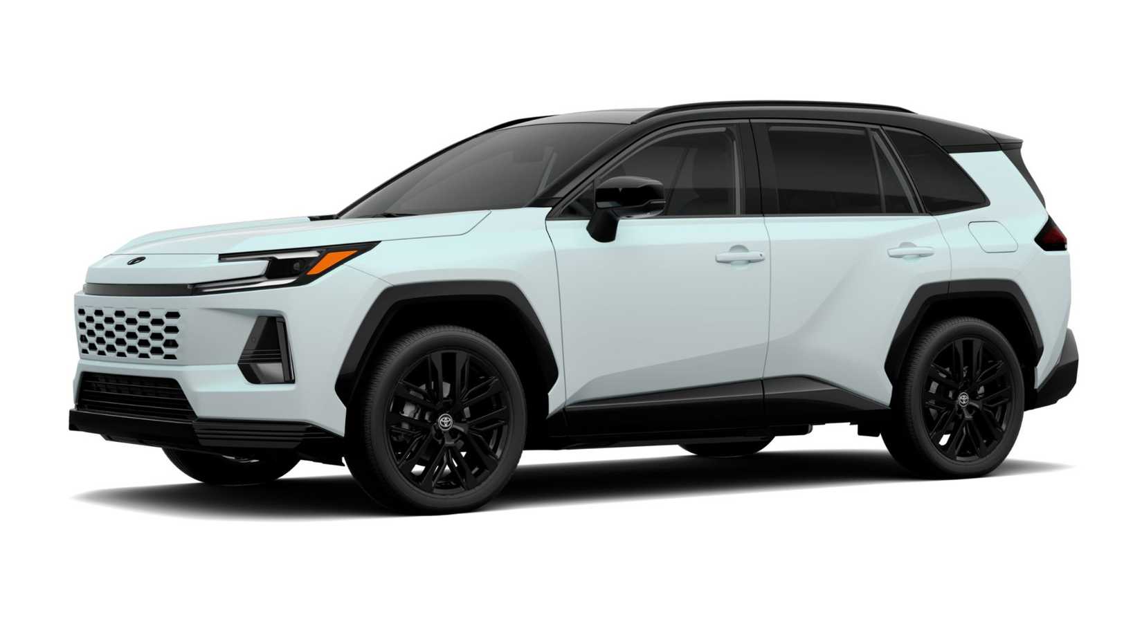 Plan statique 3/4 avant d'un Toyota RAV4 XSE 2026 blanc.