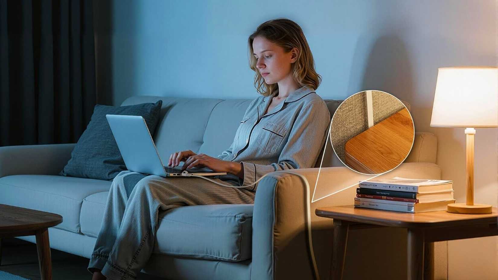 A flat ethernet cable going into a laptop in use