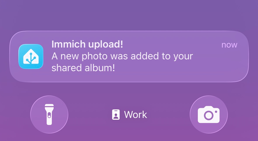 A Home Assistant notification about a new Immich upload.