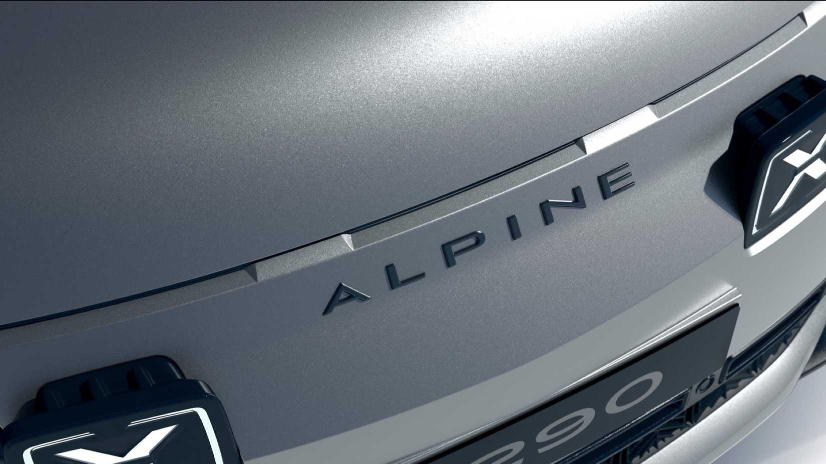 Close up of the front badge on the front of a 2025 Alpine A290