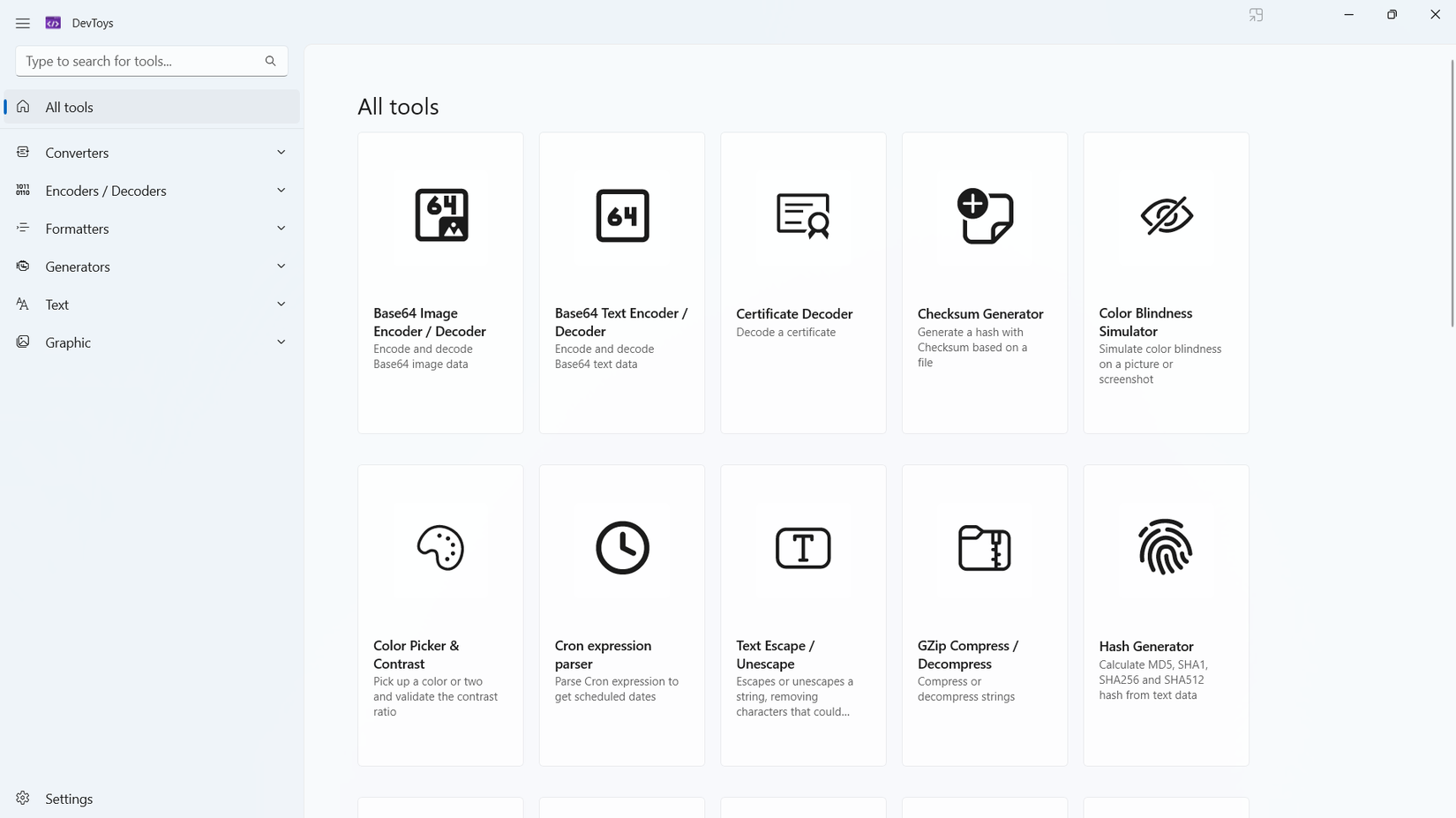An example of the DevToys tool interface.