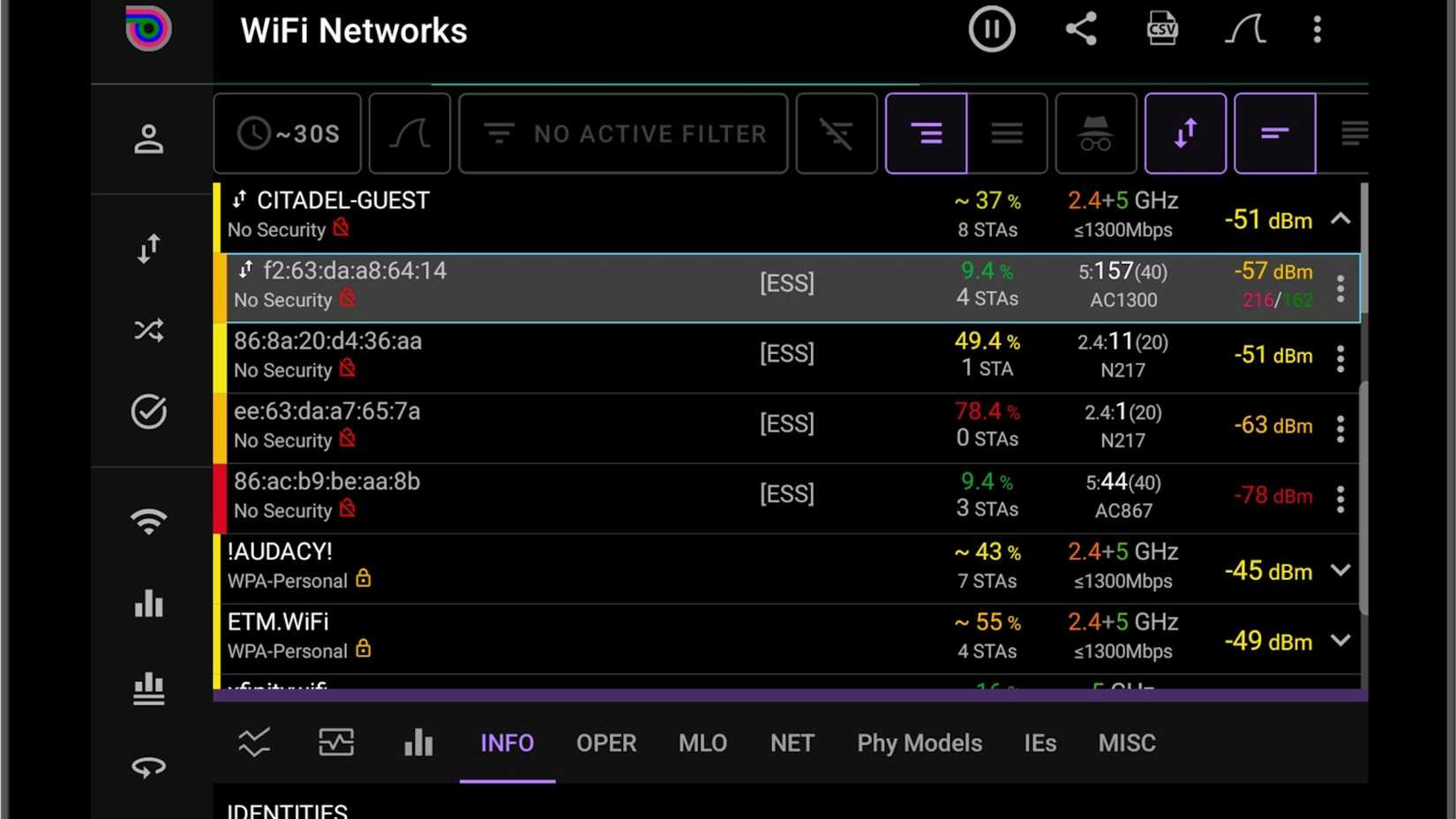 Analiti Wi-Fi Analyzer showing off the wi-fi networks