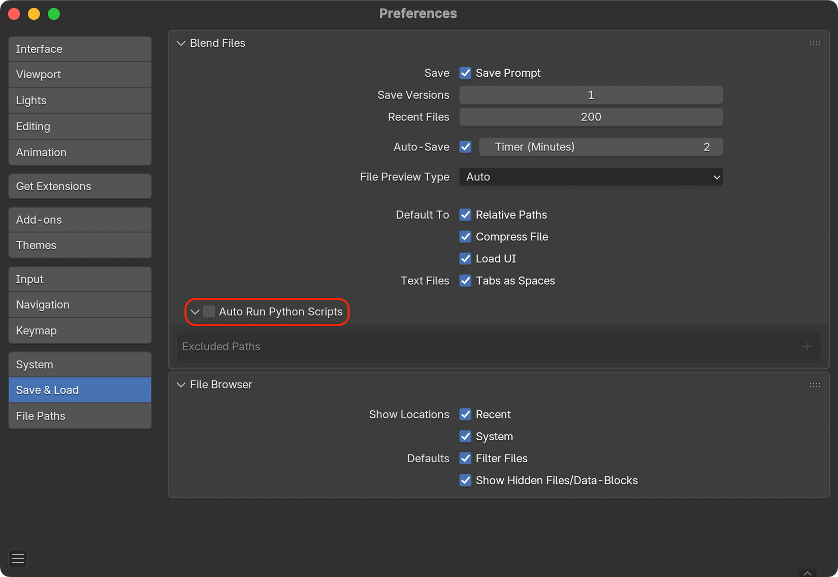Blender's auto-run python scripts option disabled.-1