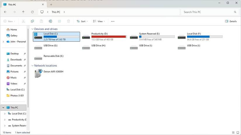 The C:\ drive visible in File Explorer, with a few other drives.