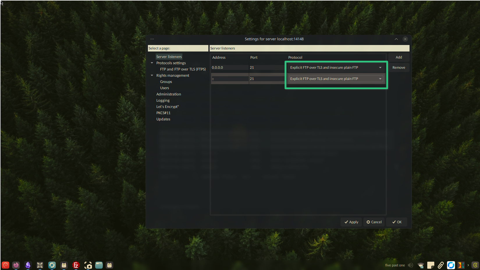 Change the server's listening protocol to simple and insecure FTP.