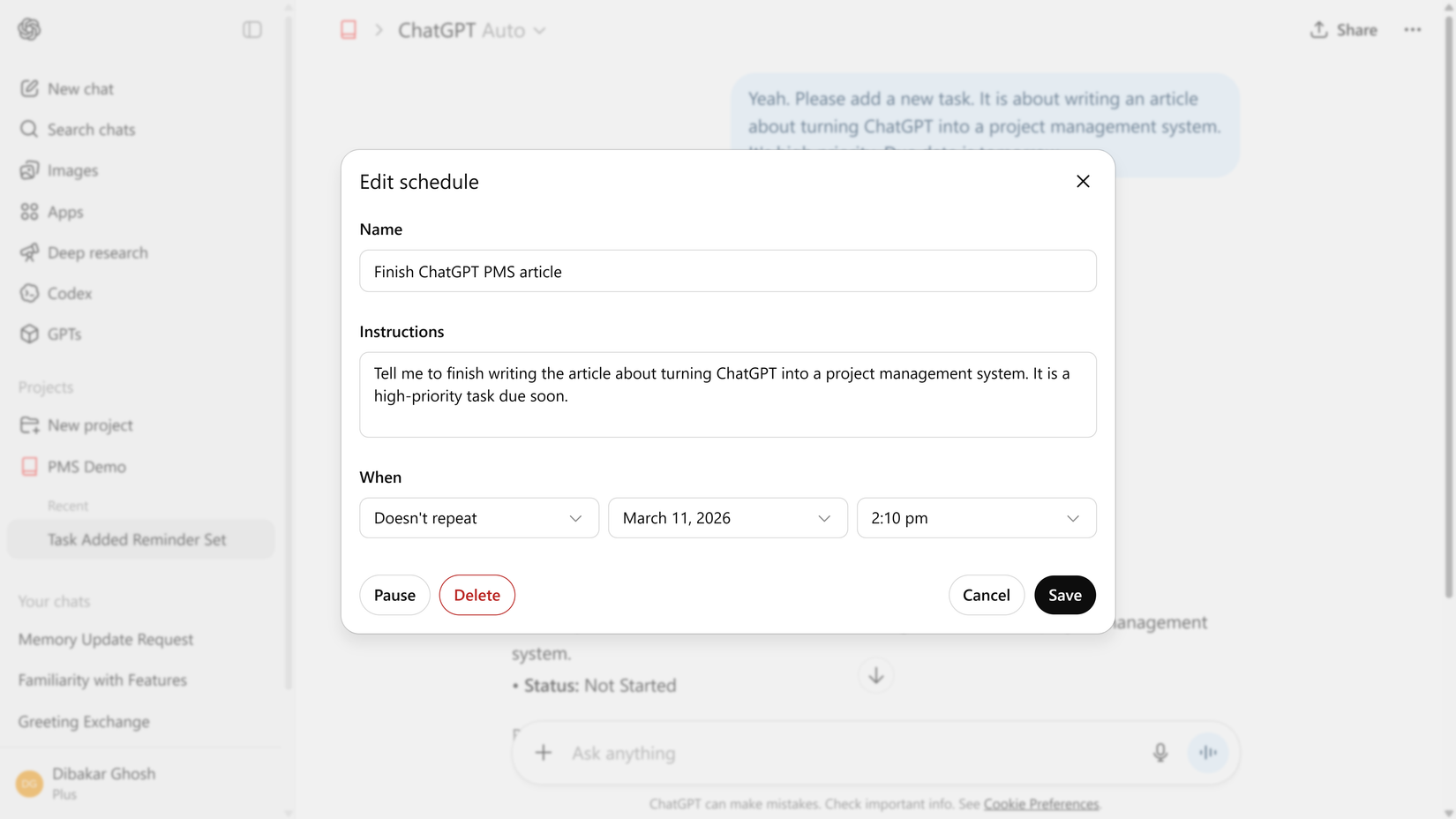 How to make ChatGPT work like a project management system