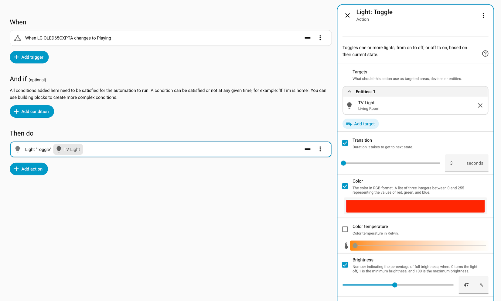 Choosing lighting behaviors in a Jellyfin Home Assistant automation.