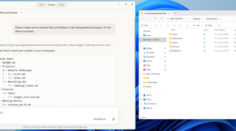 Claude Cowork creating files and folders in Windows workspace