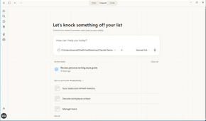 Claude Cowork home screen with Chat Cowork and Code tabs