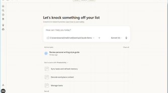 Claude Cowork home screen with Chat Cowork and Code tabs