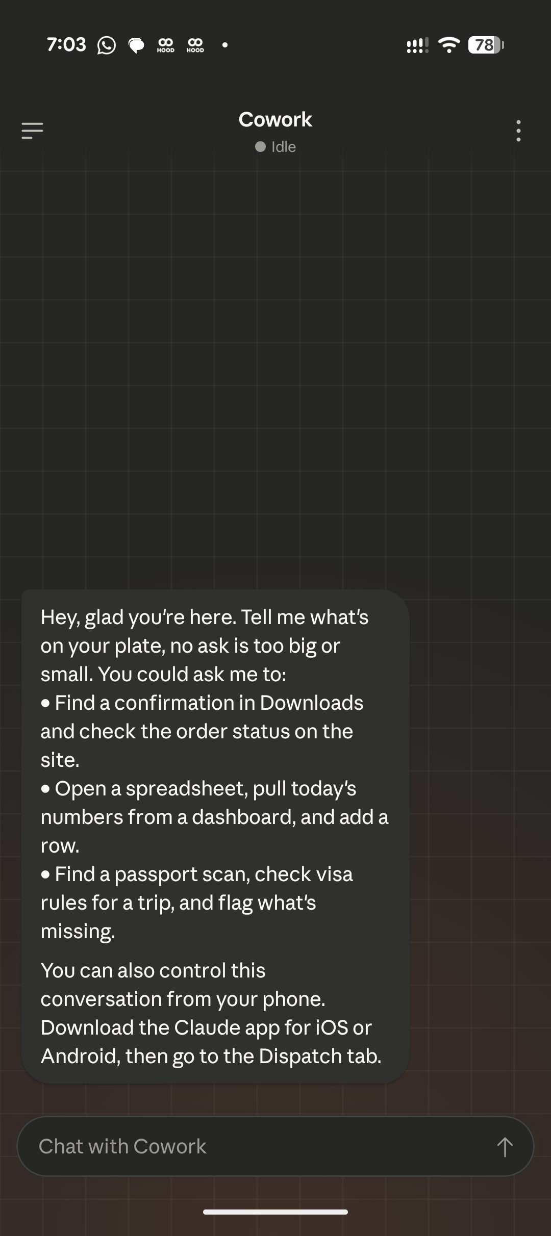 Claude mobile app Dispatch tab sending tasks to desktop