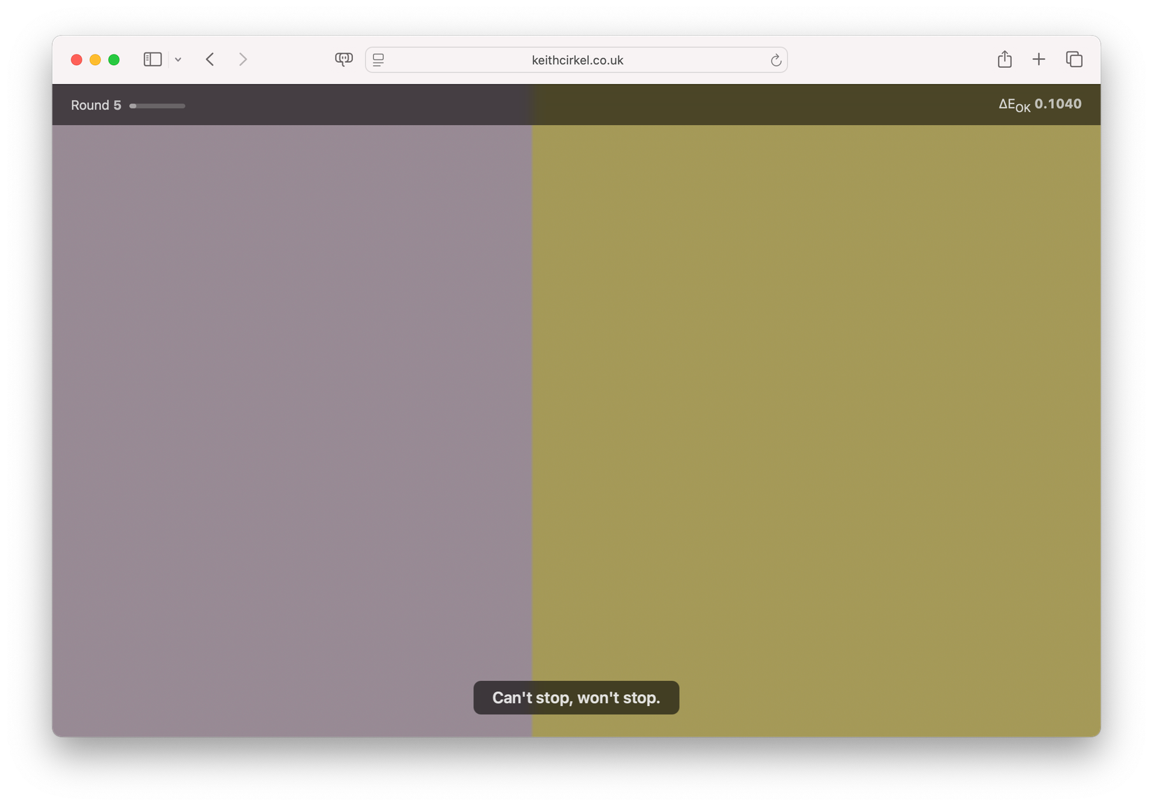 Screenshot of color test website