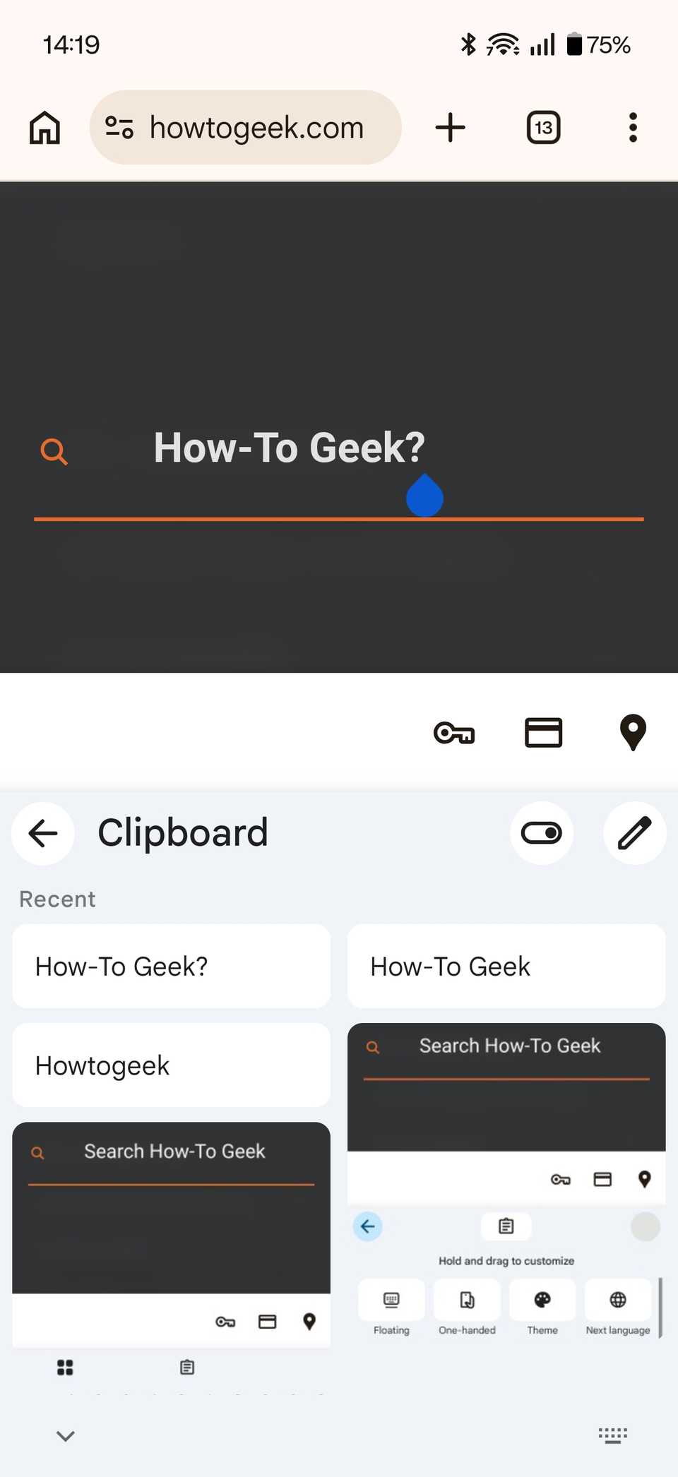 The clipboard in Gboard.