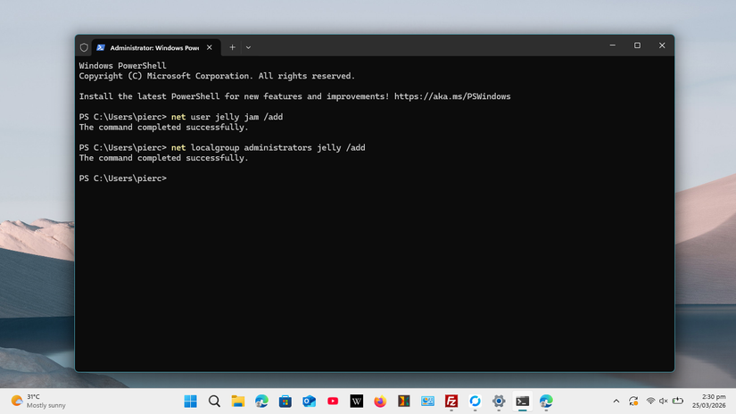 Created a new admin account using the terminal.