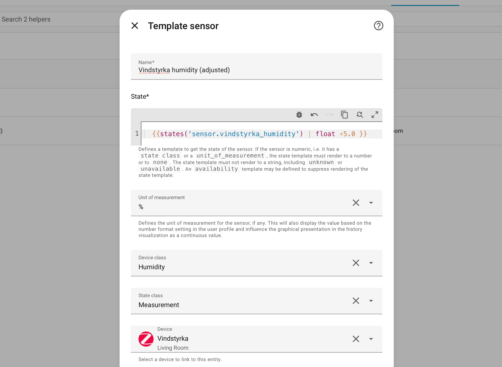 Creating an adjusted humidity sensor in Home Assistant.-1