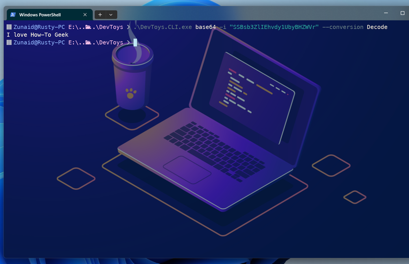 Base64 string decoding using DevToys CLI tool.