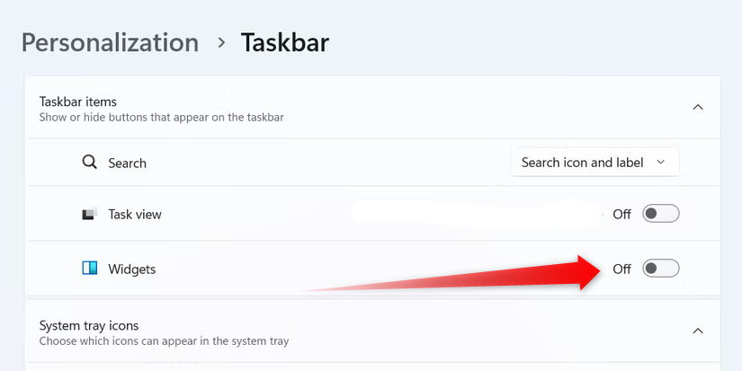 Disabling widgets on Windows 11.
