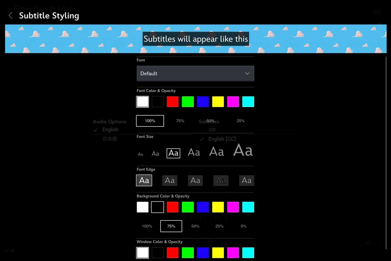 Tela de edição de legendas Disney+ em um navegador da web