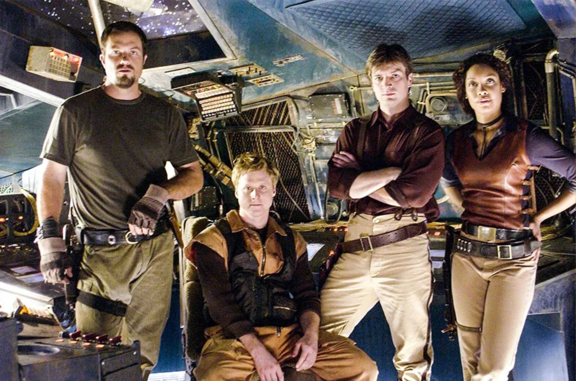 Collage of characters from Firefly, including Nathan Fillion, Alan Tudyk, and Gina Torres.