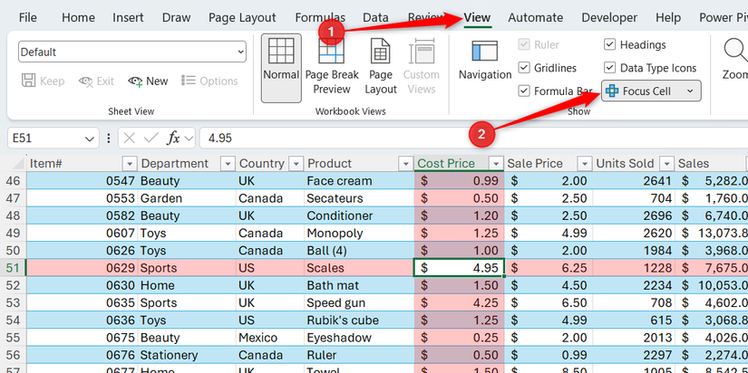 Excelのフォーカスセル機能