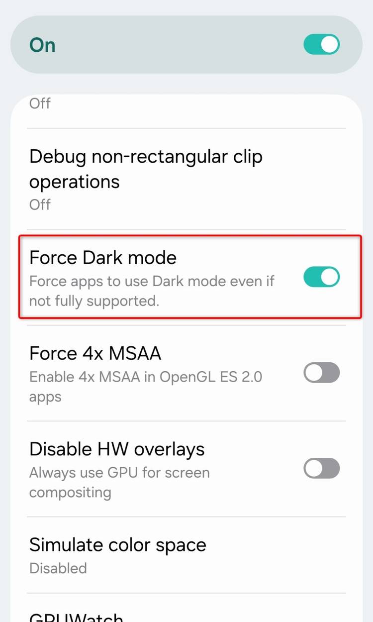 Force dark mode option in the Developer options menu. 