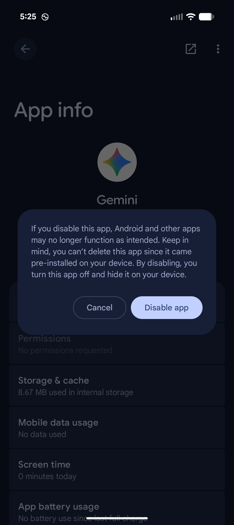 Предупреждение об отключении приложения на Android.