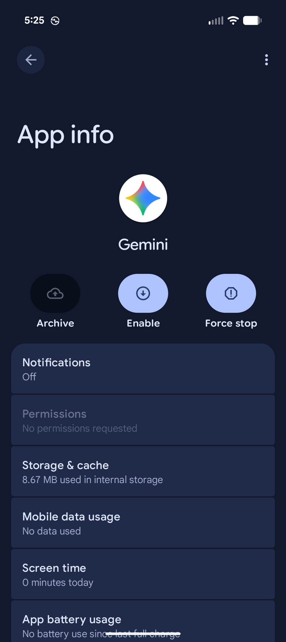 Gemini отключено в Android.