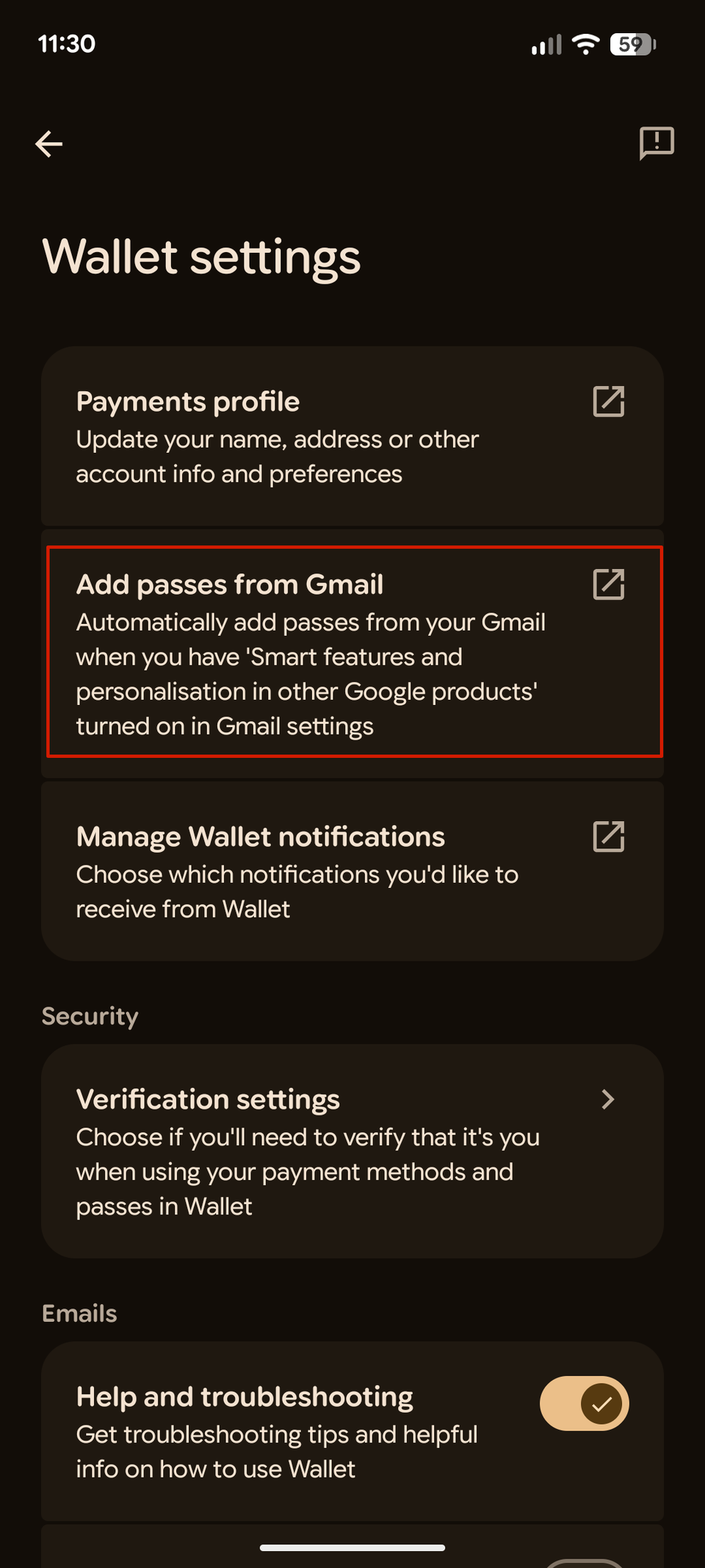 Google Gmail ウォレットの統合。