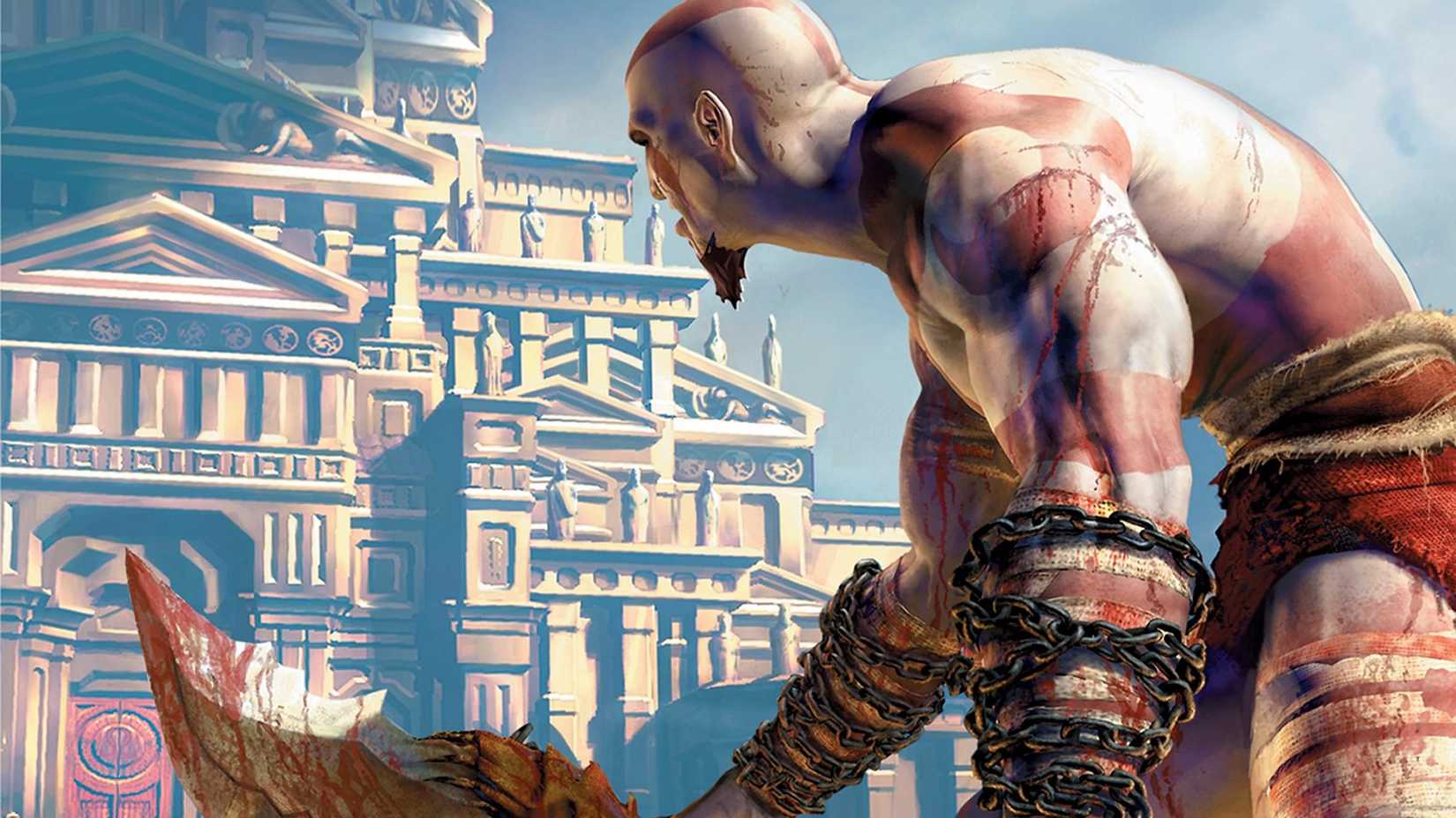 Illustration of the original God of War video game cover art.