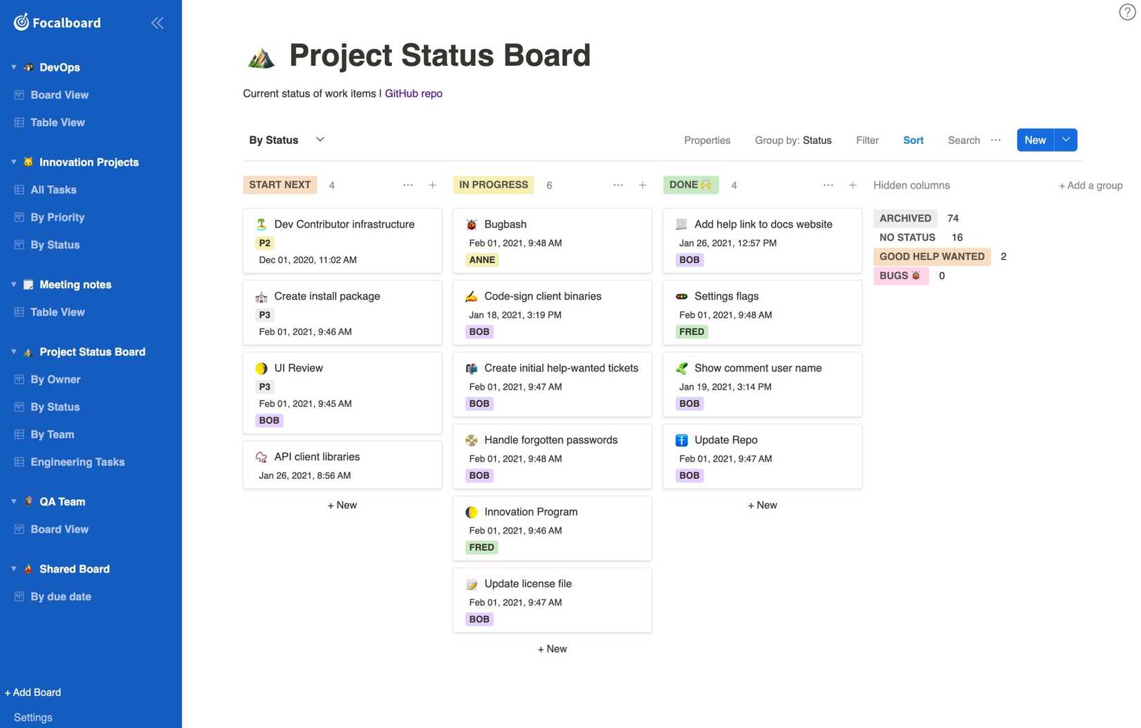 Самостоятельная система управления проектами Focalboard.