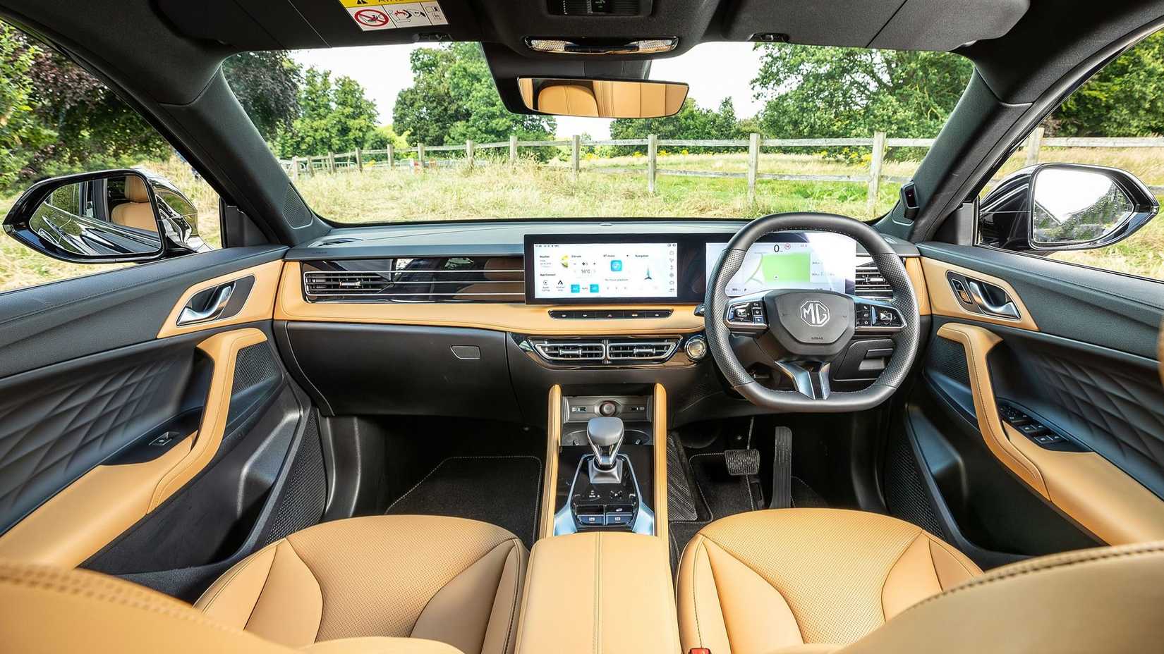 Shot of the interior and dashboard inside the cabin of a 2025 MG HS.