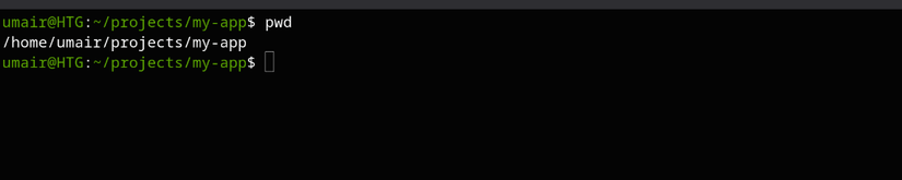 showing current path using pwd command on WSL2