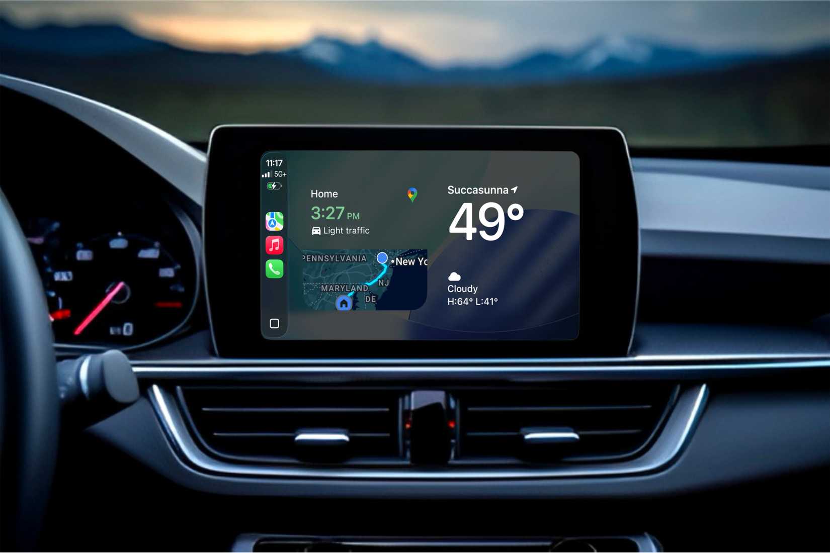 Widgets for Google Maps navigation and weather in CarPlay.