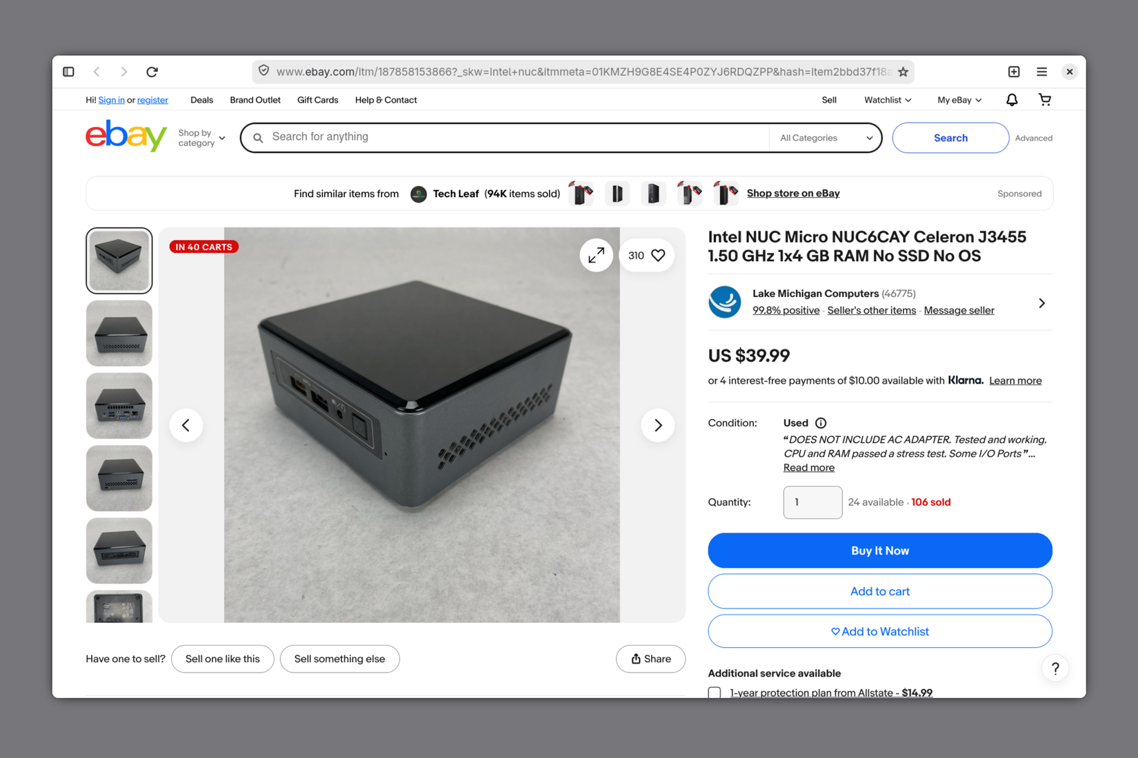 An old and cheap Intel NUC on eBay.
