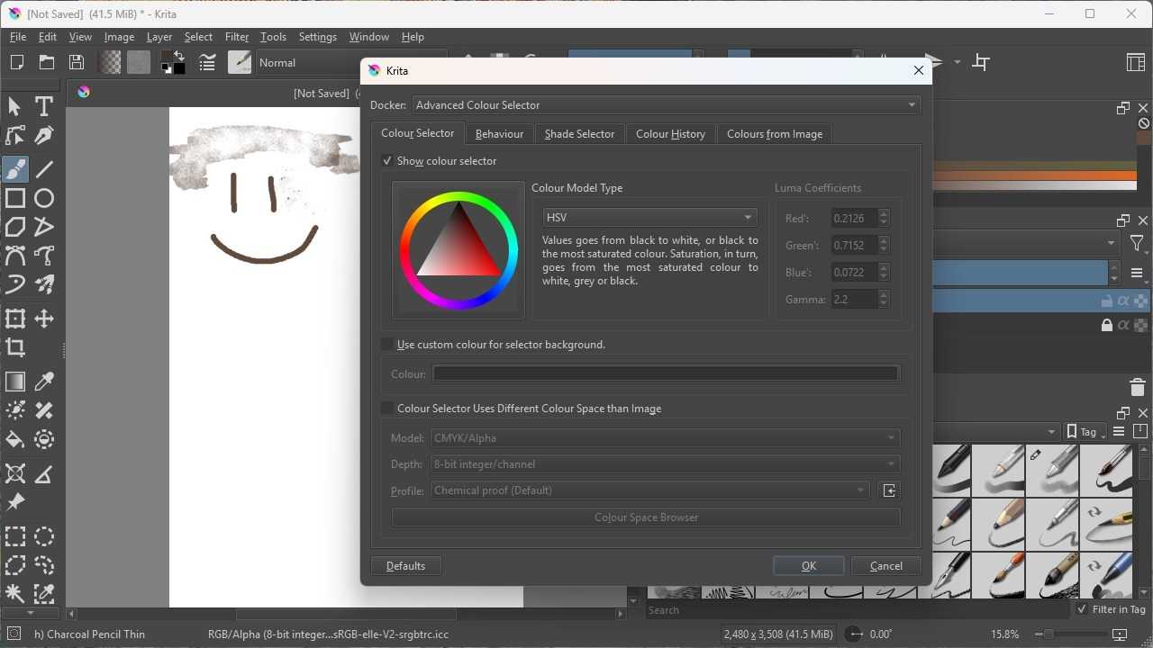 Krita's advanced color picker window.