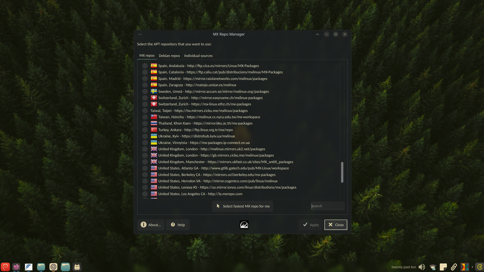 MX Linux: выбор самого быстрого зеркала для репозиториев.