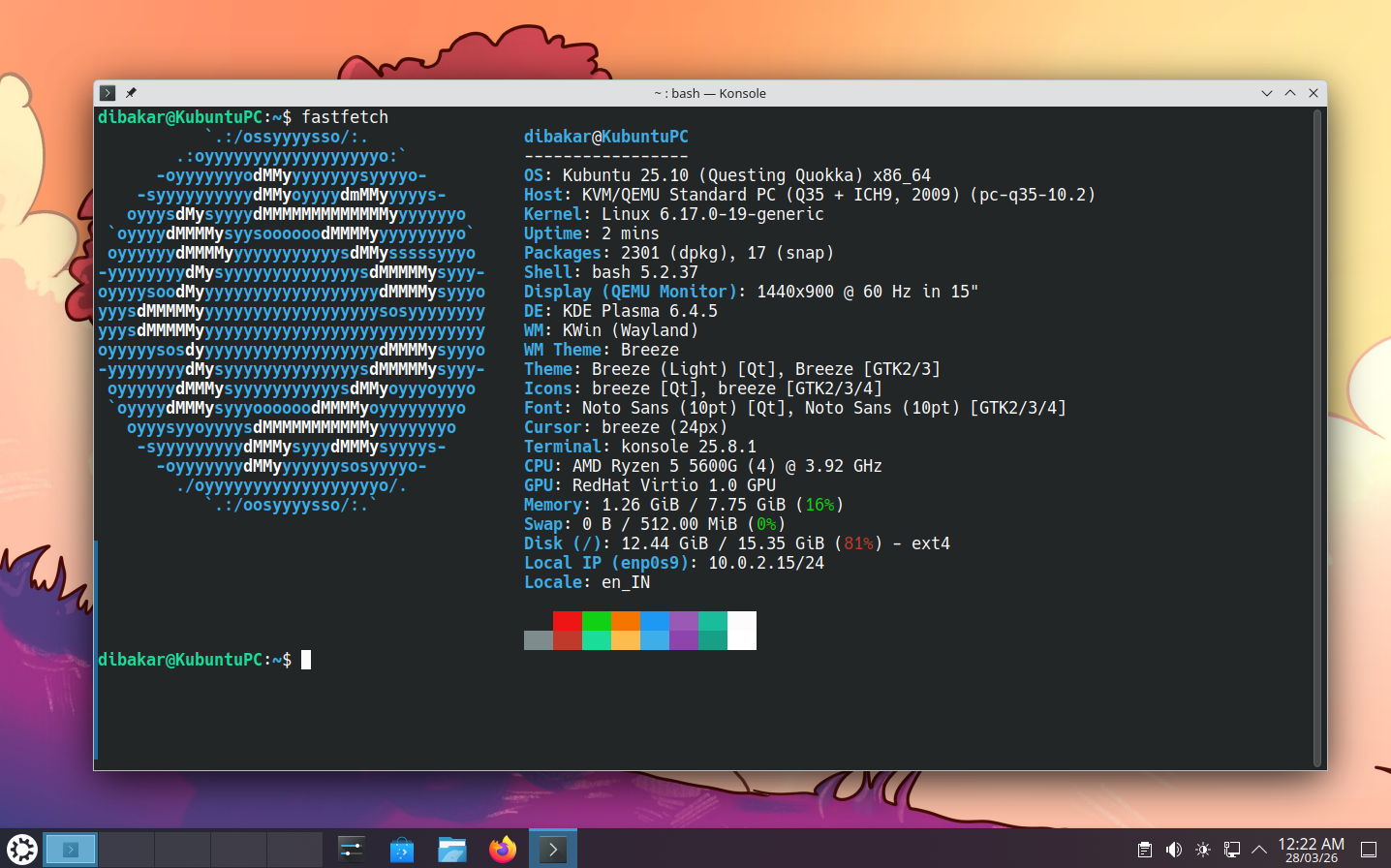 Kubuntu terminal showing fastfetch.