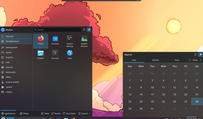 Kubuntu with app launcher, Krunner, and calendar open and pinned.