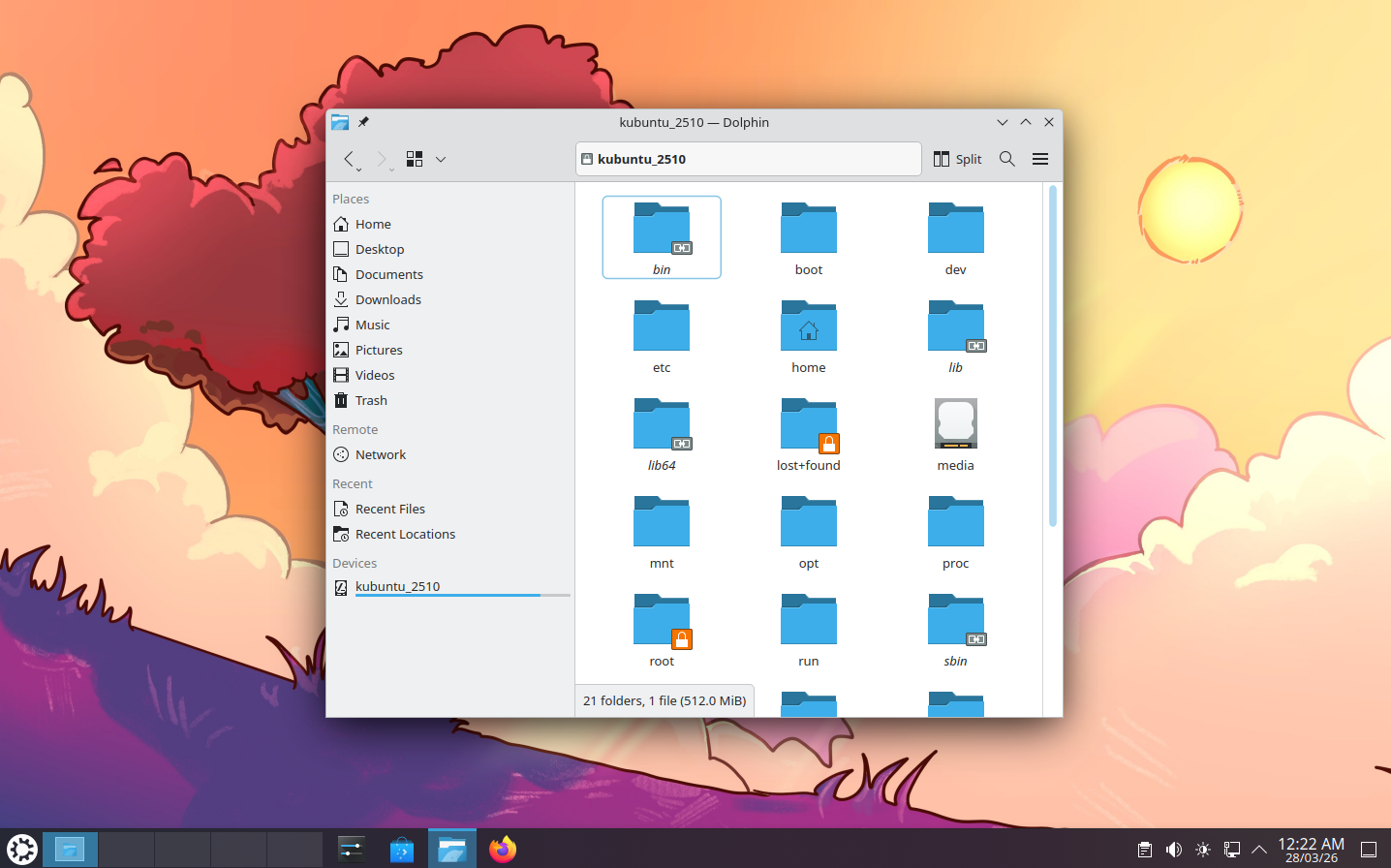 Kubuntu with Dolphin file manager open.