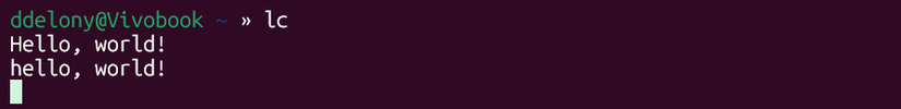 lc lowercase output of "Hello, world!"