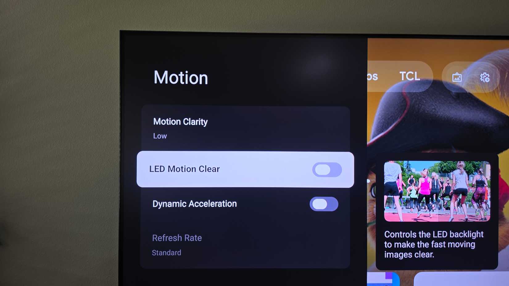 LED clarity setting on TCL TV