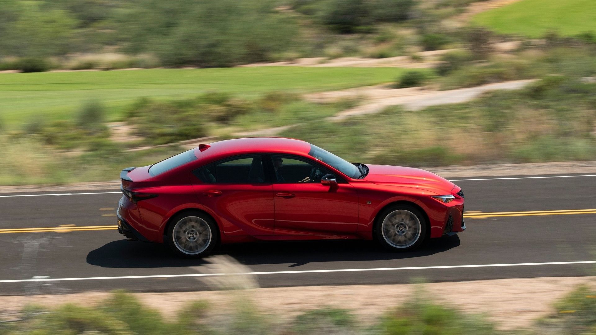 Side action shot of a 2022 Lexus IS 500