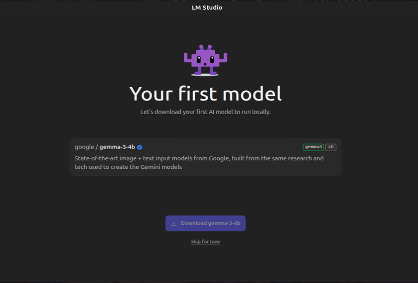 LM Studio setup guide asking to download first local model