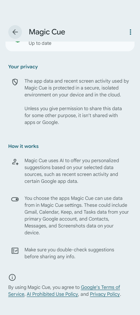 Информация о Magic Cue на Google Pixel 10.