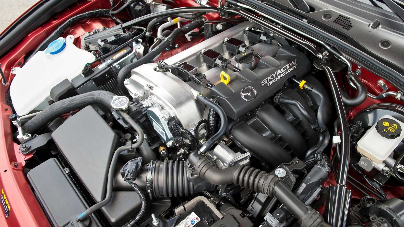 Shot of the engine bay in a 2016 Mazda MX-5 