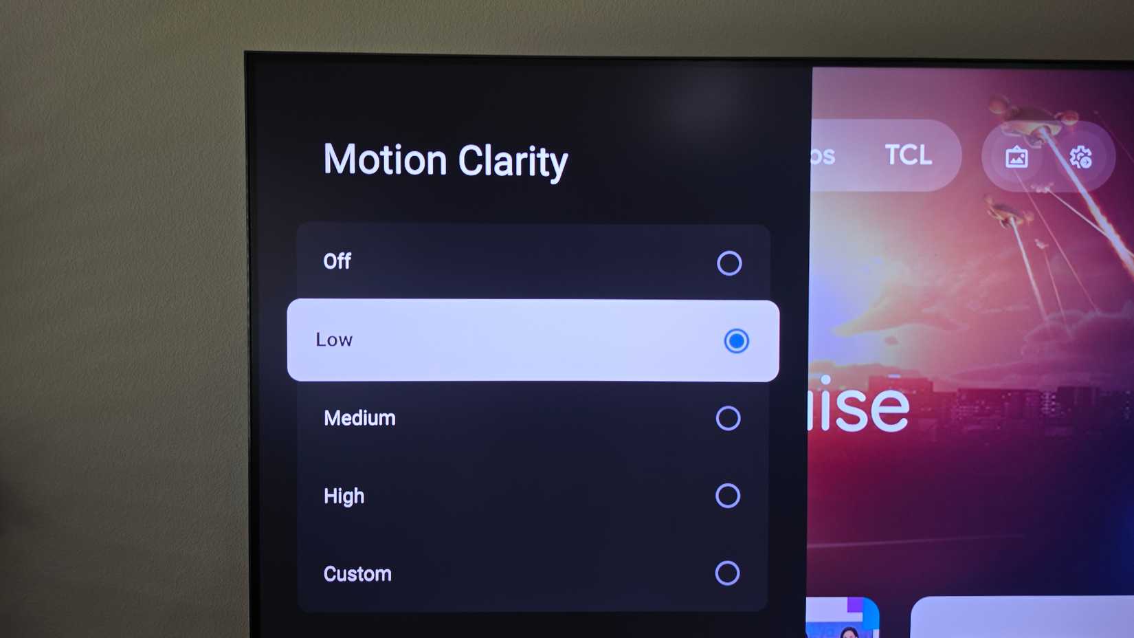 Motion clarity smooth scrolling low setting