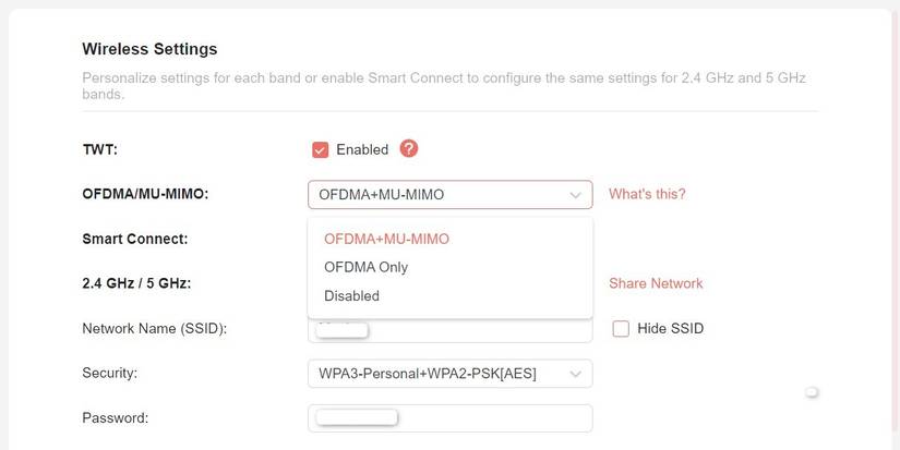OFDMA and MU-MIMO enabled on a router.
