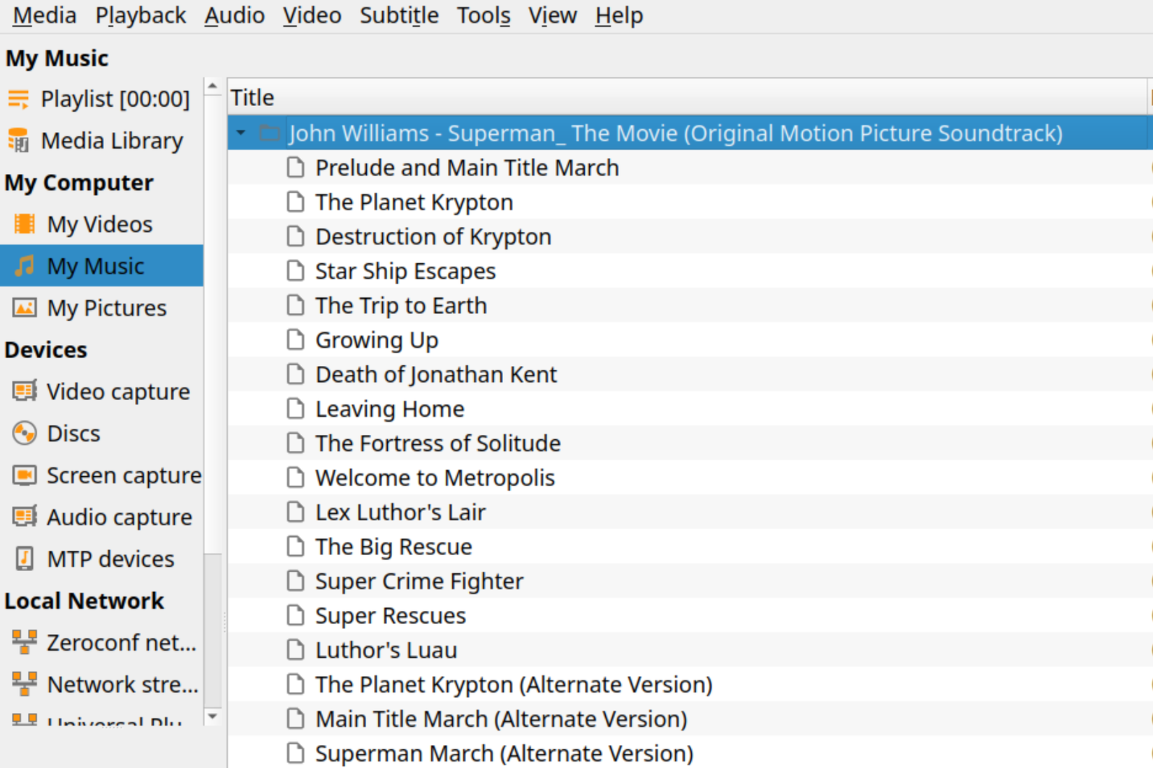 VLC Media player displaying a movie soundtrack that's encoded in Ogg Vorbis format