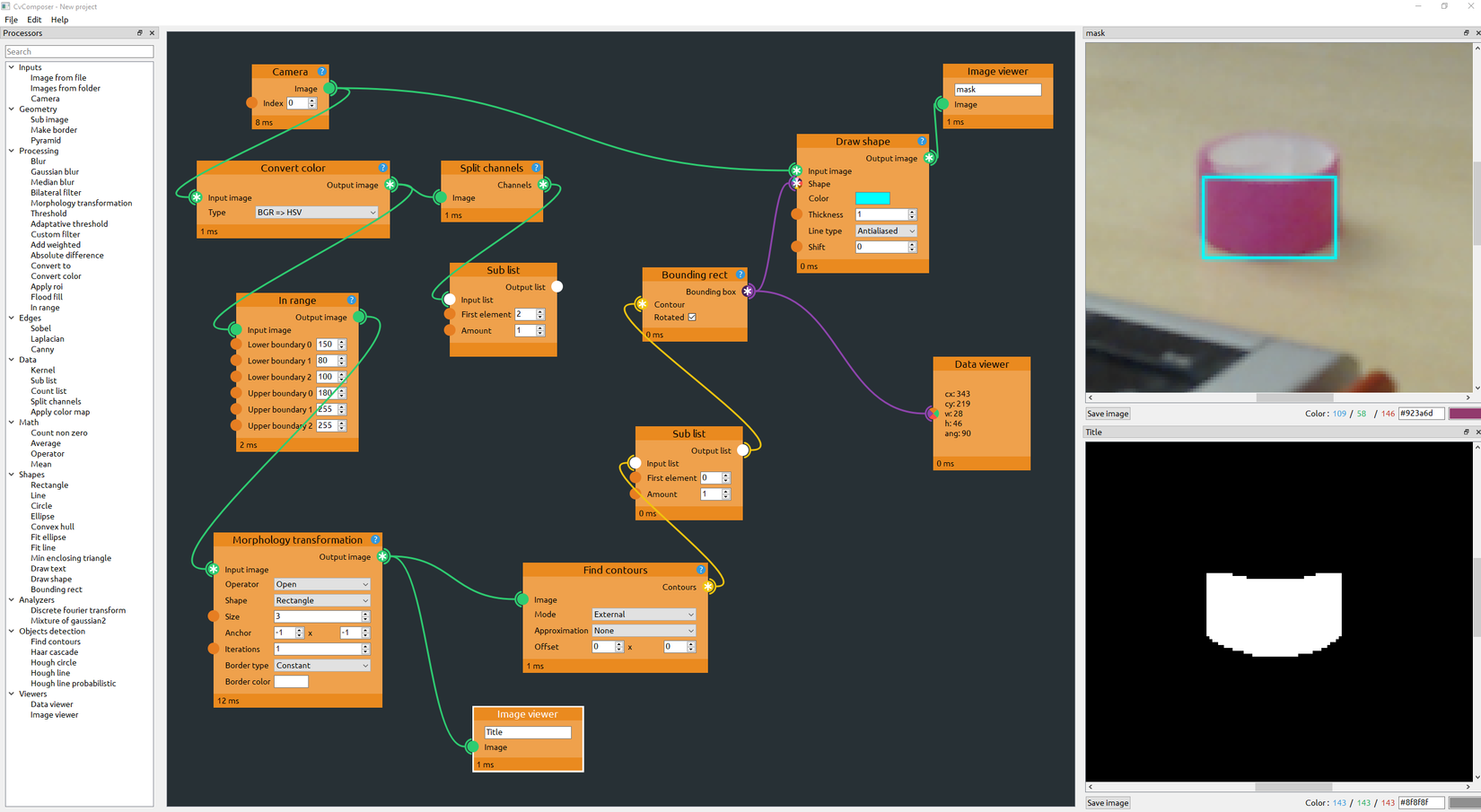 CvComposer, a graphical tool to experiment with OpenCV functions.