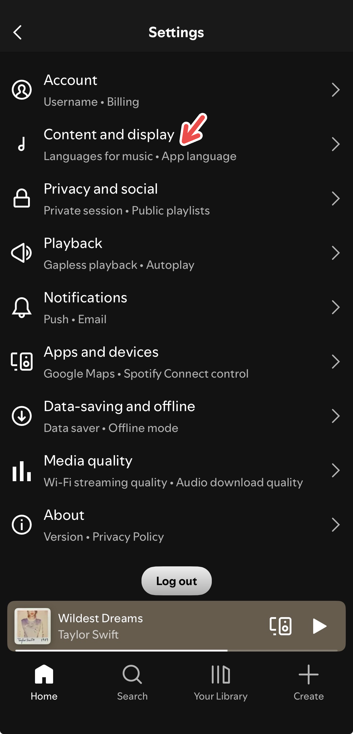 Content and display settings on Spotify.